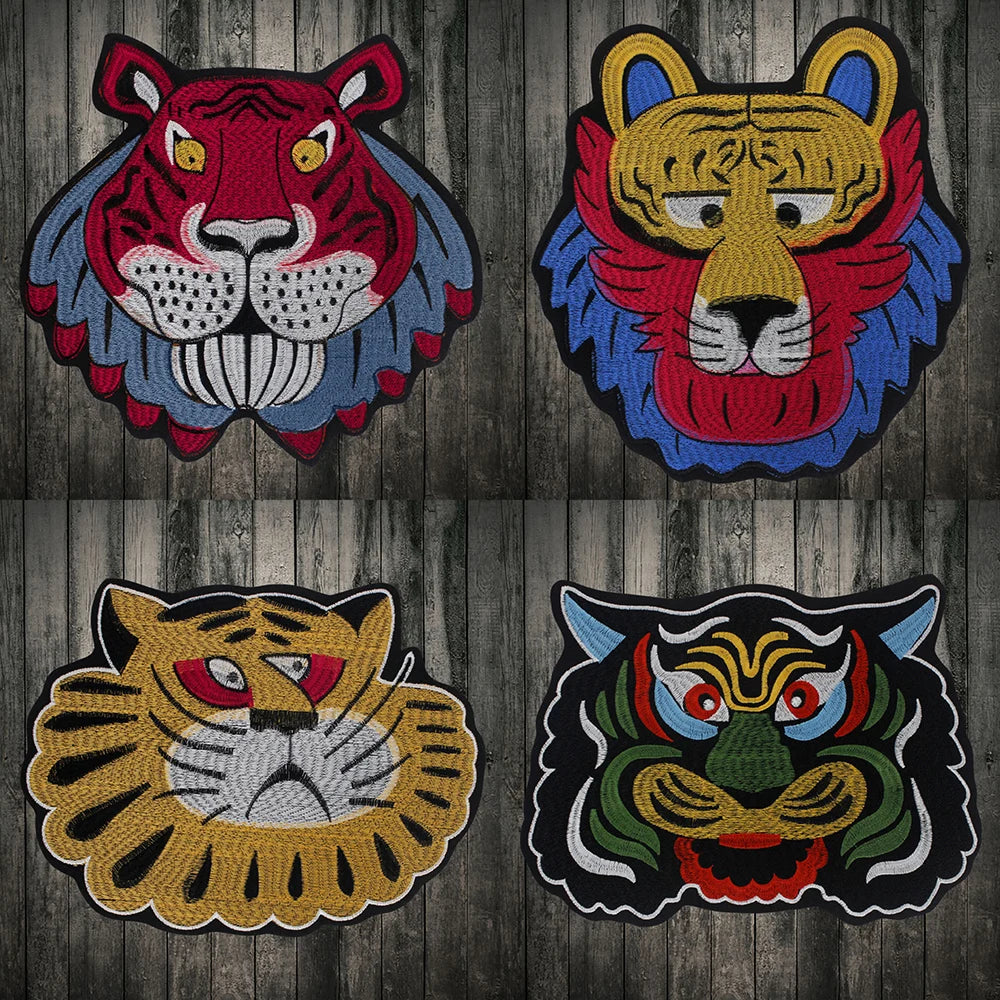 Large Animal Tiger Head Embroidery Patch Appliques Iron on Patches Badge Clothes Sewing