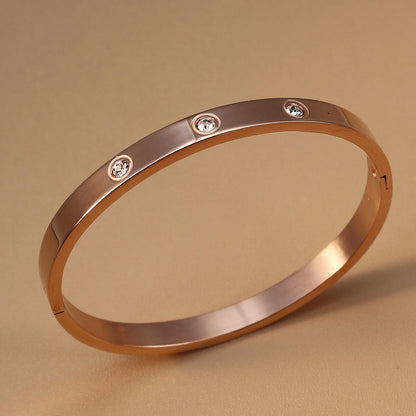 Women Roman Numeral 18k Gold Color Stainless Steel Zircon Bracelet Bangles