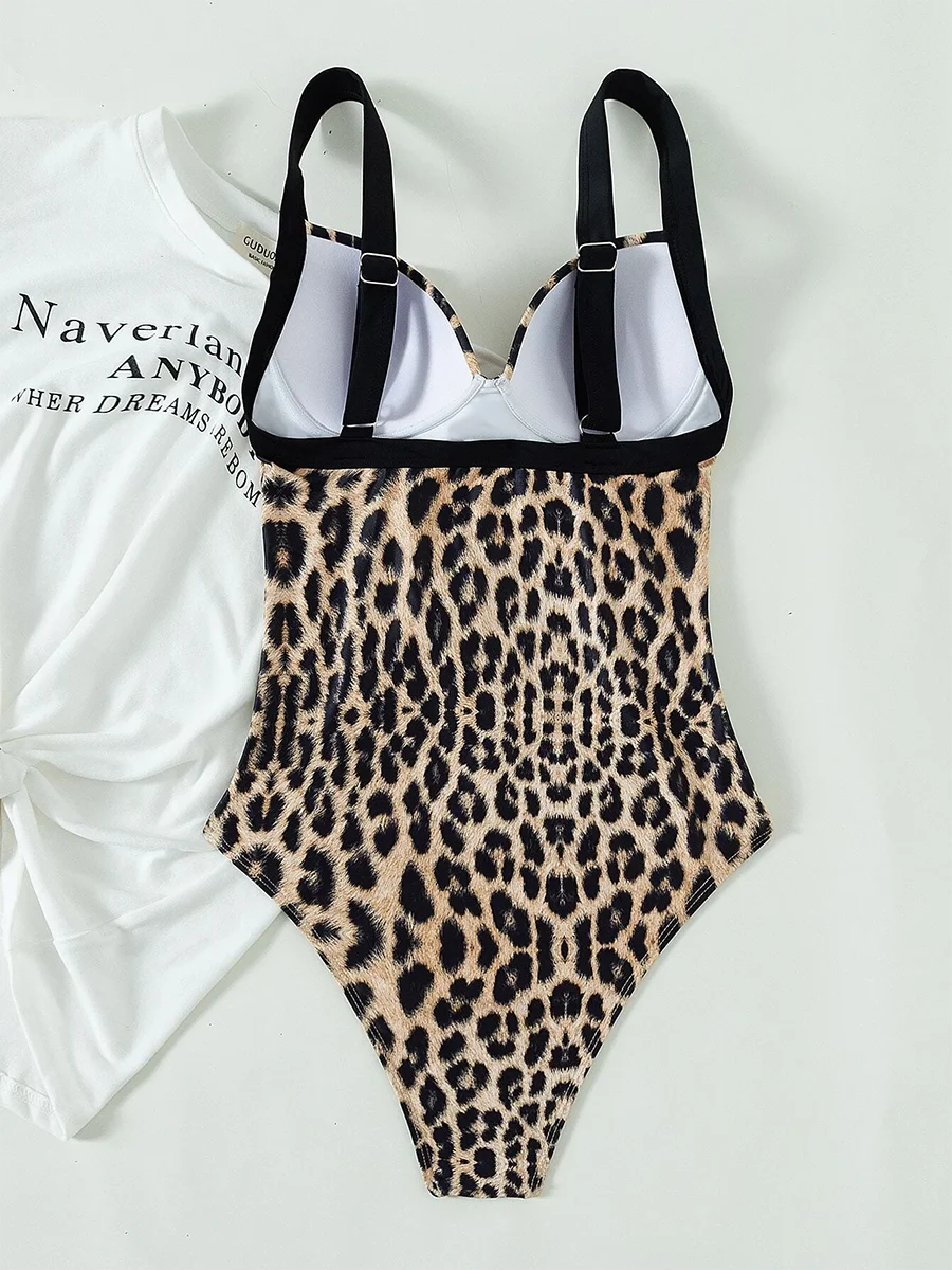Sexy Leopard Swimsuit One Piece Brazilian Swimwear Push Up Bathing Swimming Bodysuit