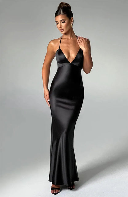 Elegant Backless Sexy Maxi Spaghetti Strap Sleeveless Bodycon Club Party Long Dress