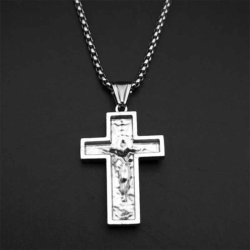 Women Men Gold Color Chain Religious Crucifix Amulet Stainless Steel Cross Jesus Pendant Necklace