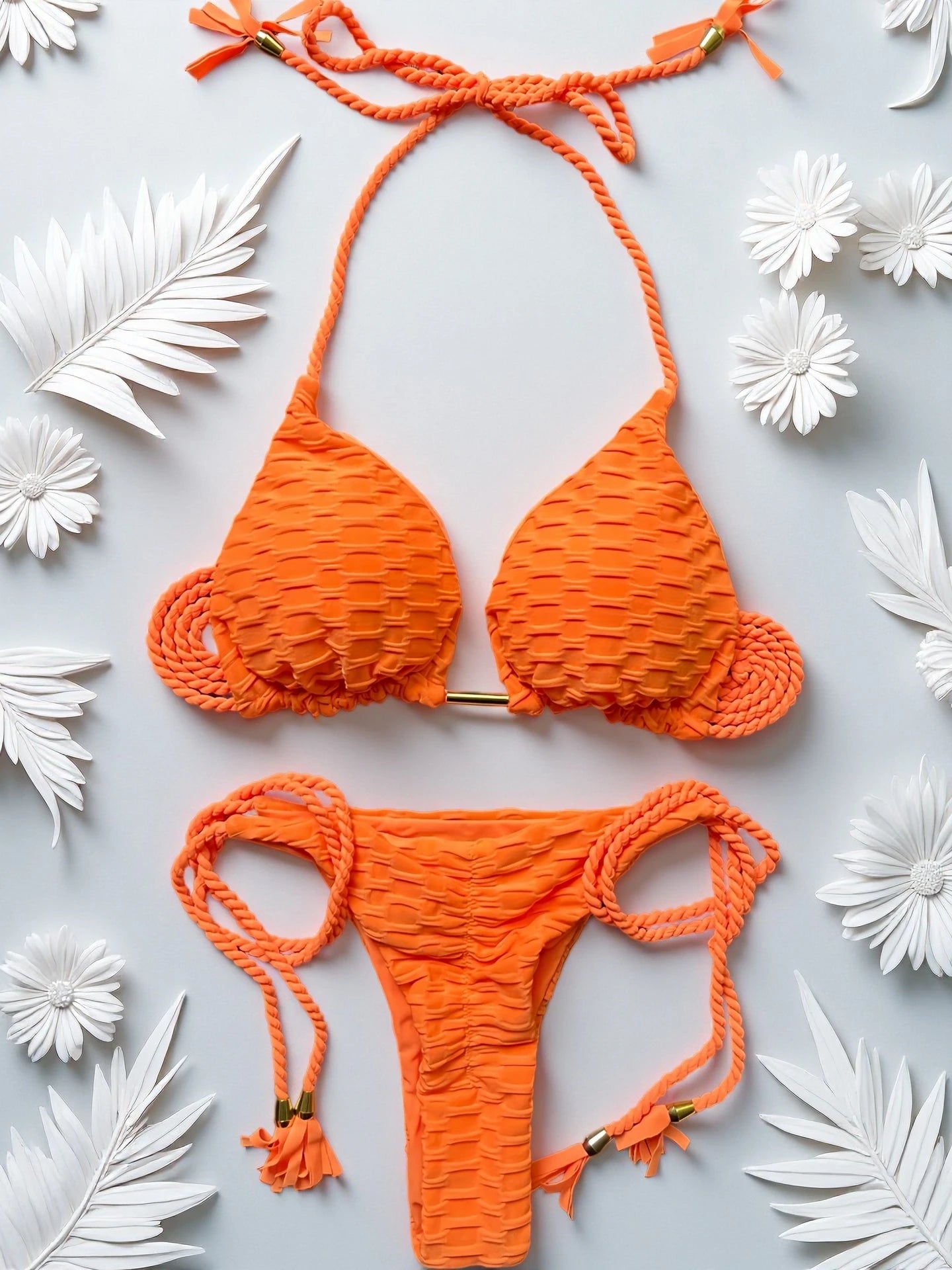 Sexy women's Split Necktie Swimsuit 2-piece Beach Swimwear Bikini Suit