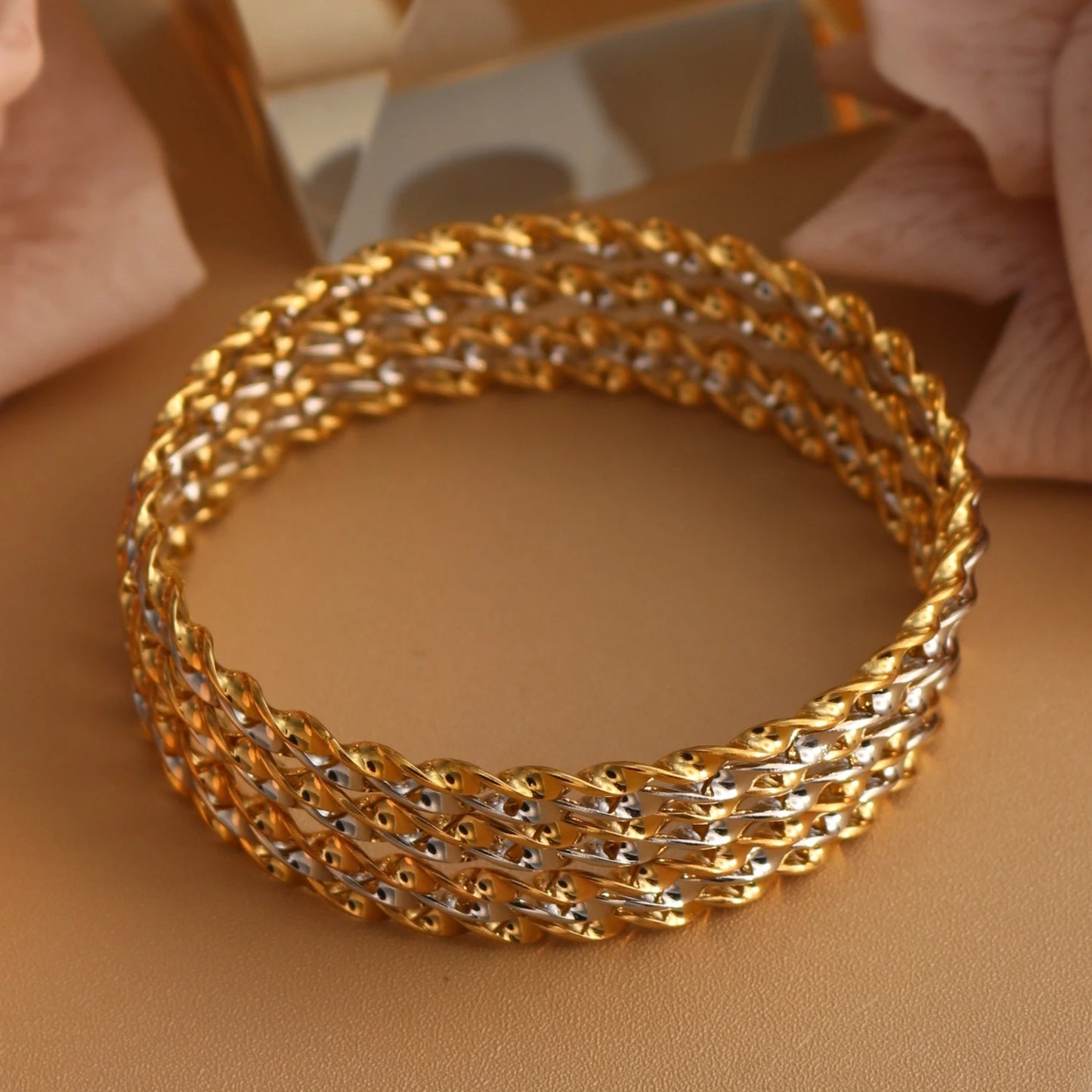 7pcs Stacking Bangle Design Roman Style Stainless Steel Gold Color Bracelet Gifts