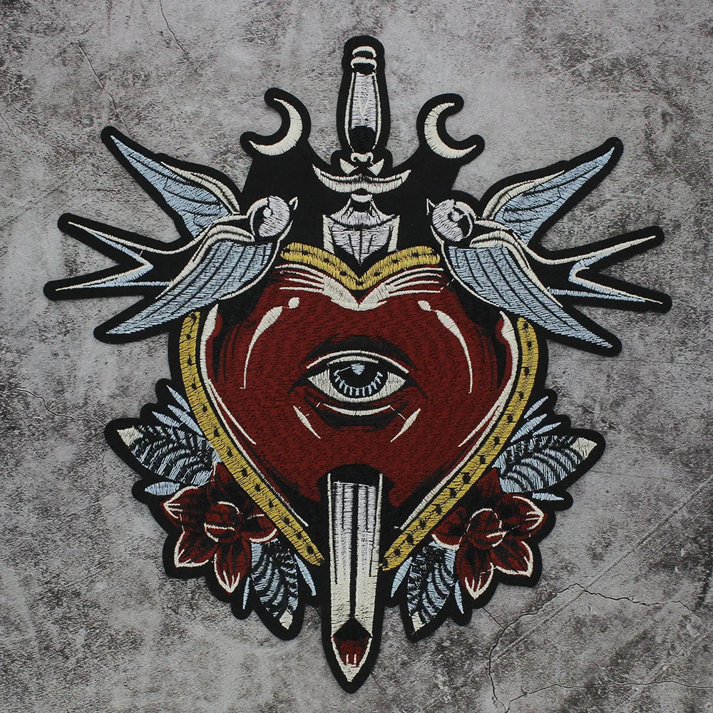 Embroidery Big heart bird Mirror Eyes patch Iron On Sew on for Clothes