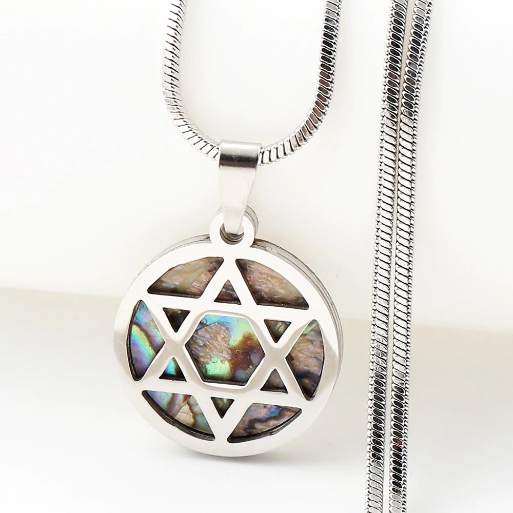 Women Men Abalone Stainless Steel Gold Color Jewish Star of David Aesthetic Hexagram Amulet Necklace