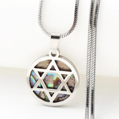Women Men Abalone Stainless Steel Gold Color Jewish Star of David Aesthetic Hexagram Amulet Necklace