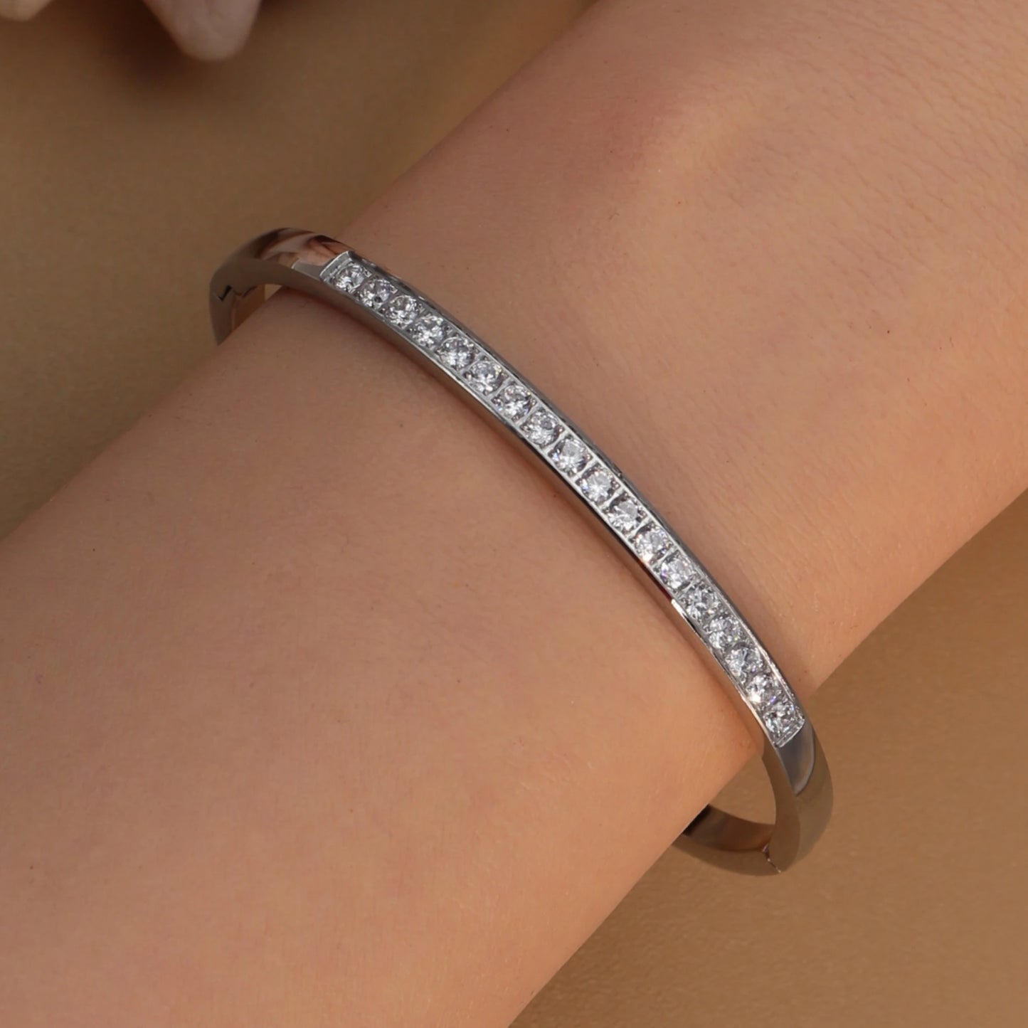 Women Zircon Roman Numeral Stainless Steel Plated 18K Gold Bracelet