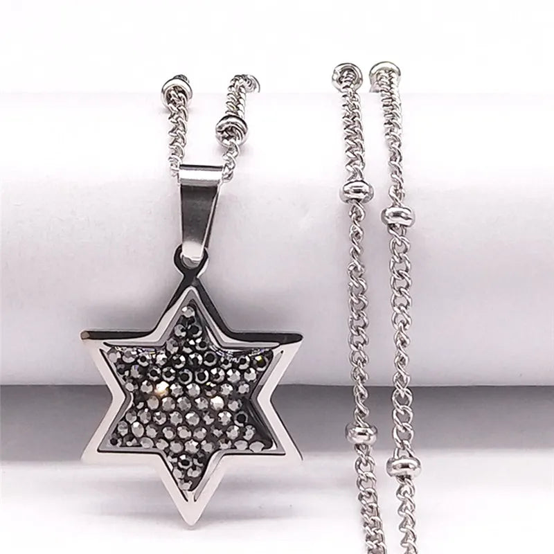 Women Men Silver Color Stainless Steel Jewish Star of David Hexagram Heart Shape Necklace