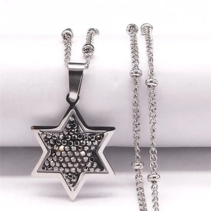 Women Men Silver Color Stainless Steel Jewish Star of David Hexagram Heart Shape Necklace