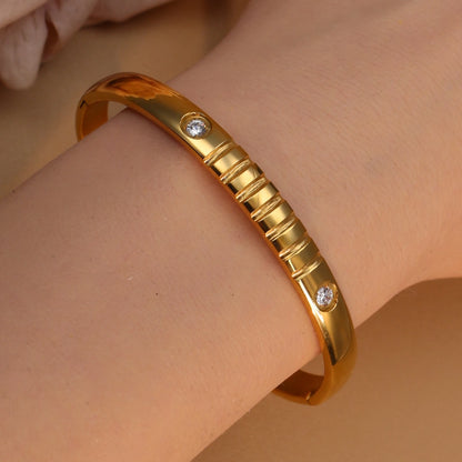 Vintage 18K Plated Stainless Steel Crystal Women's Fashion Bangles Bracelet