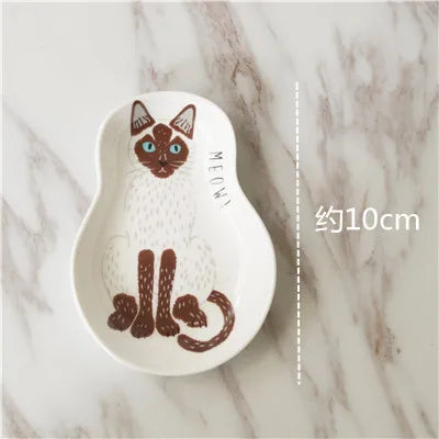 Ceramic Japanese Tableware Cat Kitten Soy Sauce Dish Dipping Saucer Plates