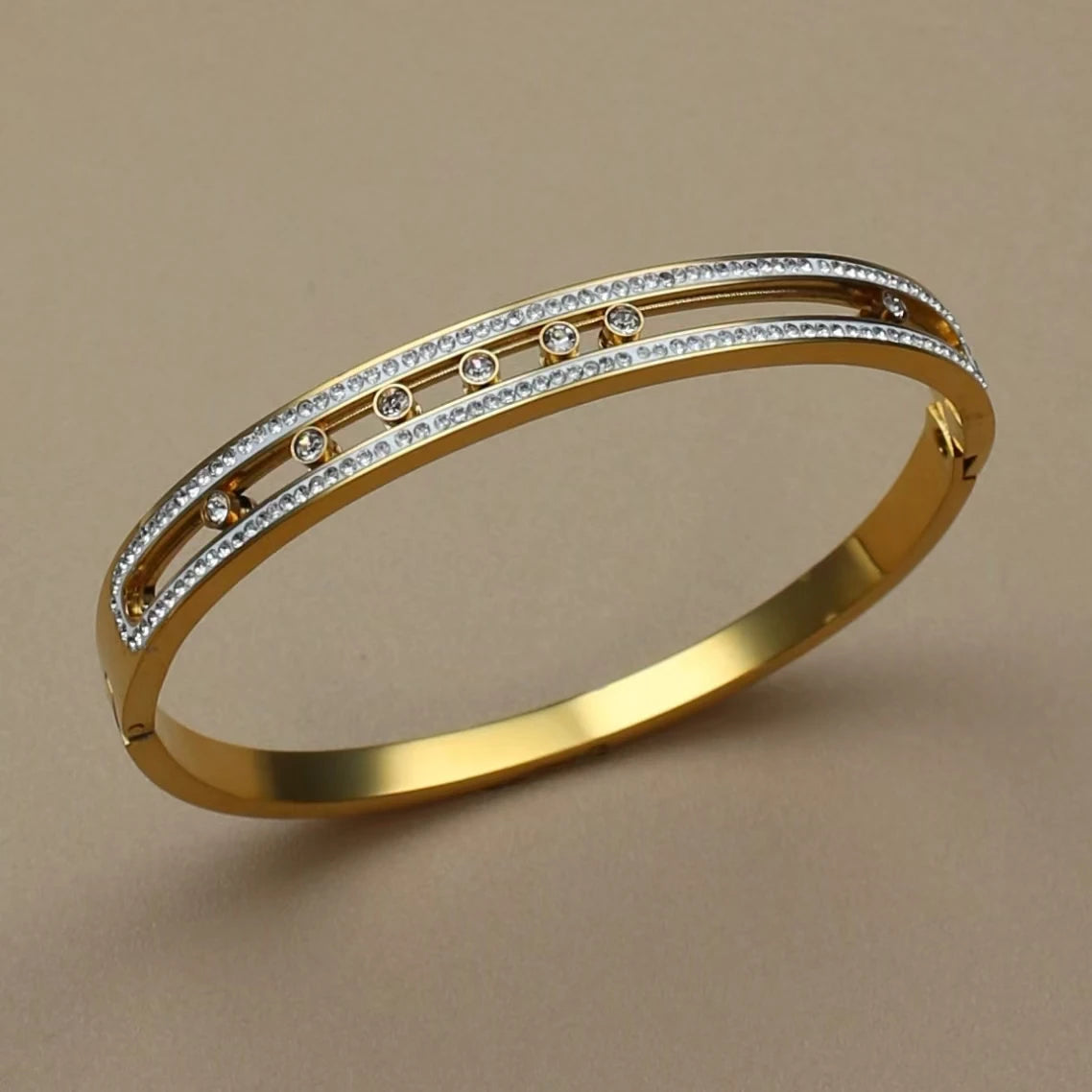 Fashion Stainless Steel Crystal Charm Gold Color Bracelet Women's Bangle