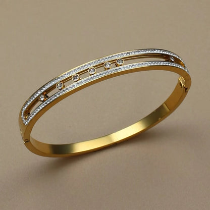 Fashion Stainless Steel Crystal Charm Gold Color Bracelet Women's Bangle
