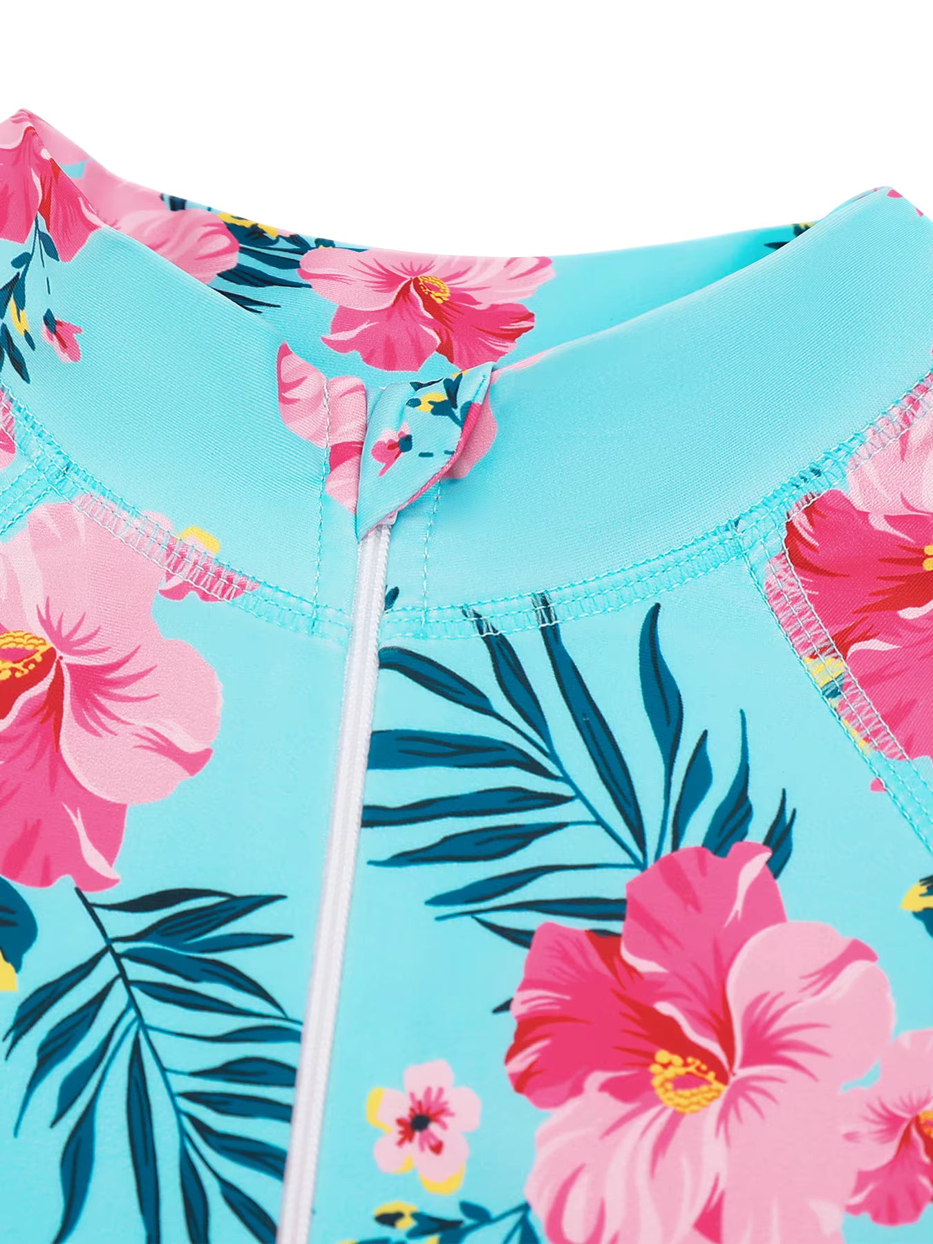 Girls Kids One Piece Long Sleeve Floral Print Beach Swim Rash Guard Boyleg Shorts Swimwear