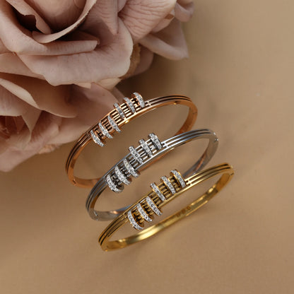 Women's Love Stainless Steel Crystal Bracelets Half Face Hollow Design Bracelet Bangle Jewelry Gifts