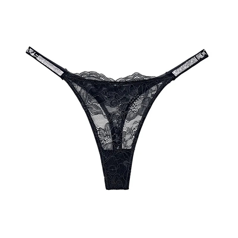 Women Lace Seamless Underwear Rhinestone G-String Thong Low Rise Panties Briefs