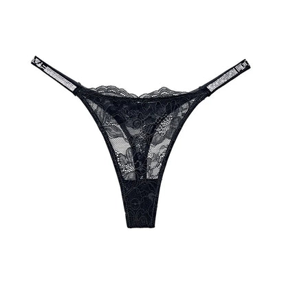 Women Lace Seamless Underwear Rhinestone G-String Thong Low Rise Panties Briefs