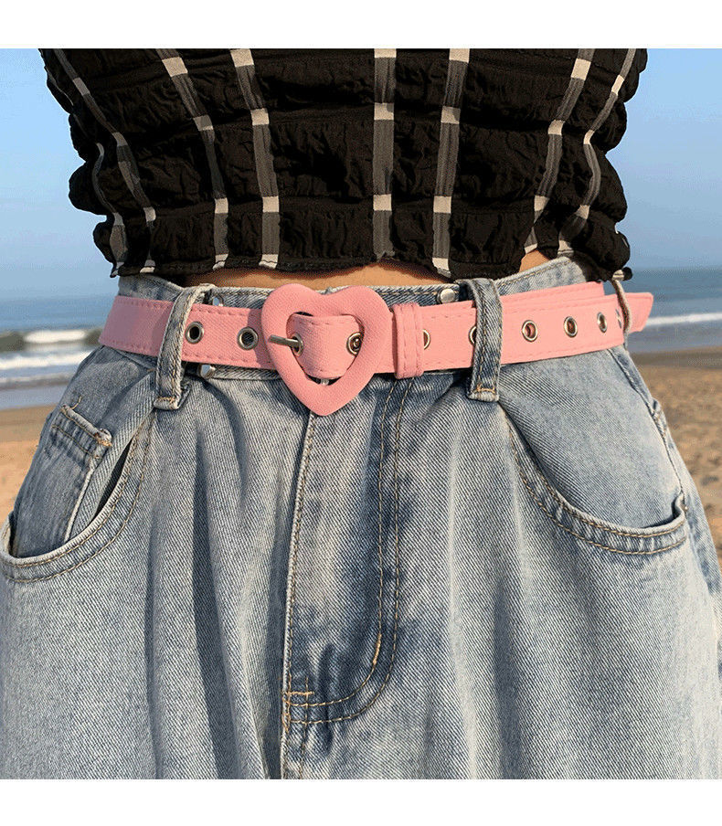 Women Heart Denim Love Buckle Jeans Pant Strap Belts