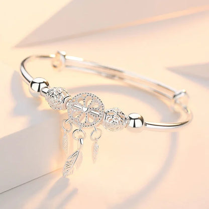 925 Sterling Silver Charms Open Women Fashion Adjustment Cuff Wedding Bangles Bracelet