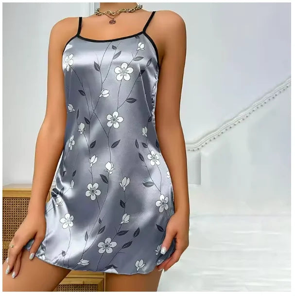 Women Nightwear Sexy Floral Prints Nightdress Sleepwear Nightgown