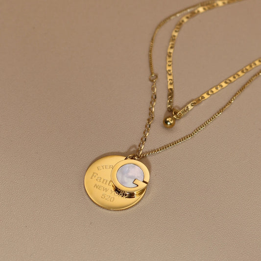 Women Mother-Of-Pearl Pendant G Letter Titanium Steel Necklace Gifts