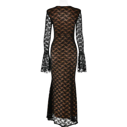 Elegant Lace Long Sleeve Maxi Fashion Deep V Neck Bodycon Party Long Dress