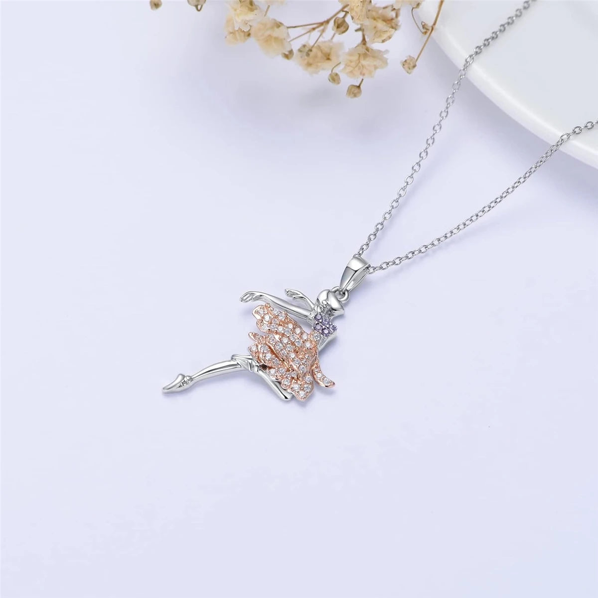 Women Exquisite Ballet Girl Colorful Rhinestone Pendant Necklace