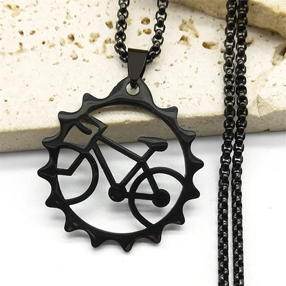 Women Men Tires Bike Bicycle Stainless Steel Long Chain Black Color Necklaces