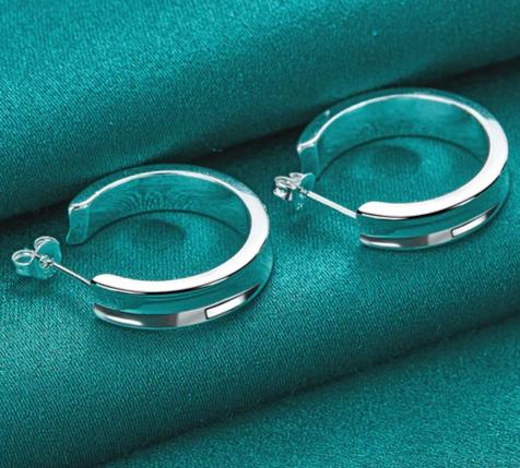 925 Sterling Silver 23mm Smooth Woman Gift Christmas Party Wedding Hoop Earrings