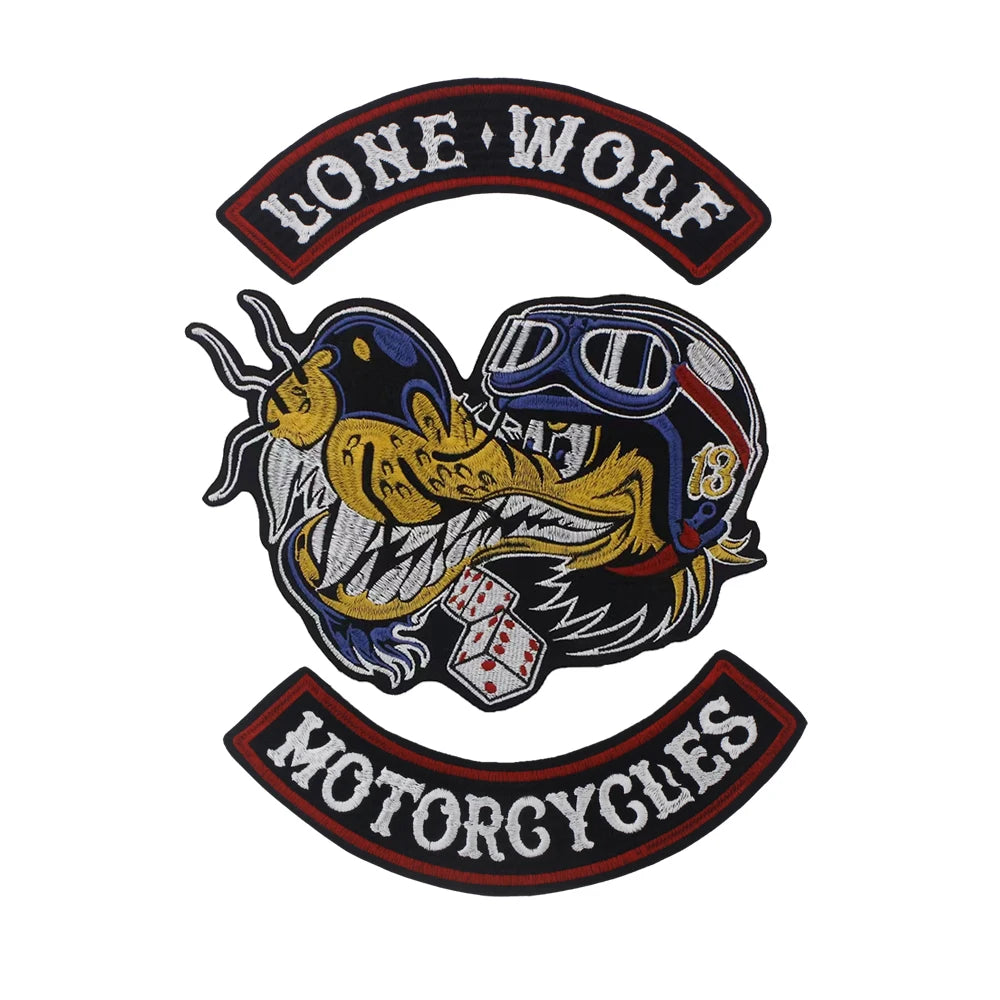 Large letter dog Embroidery Motorcycle Biker Patch Appliques Iron on Patches Badge Clothes Sewing