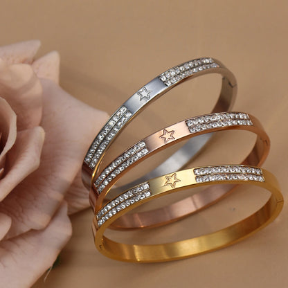 18K Gold Plated Stainless Steel Hollow Star Zircon Bracelet Bangle