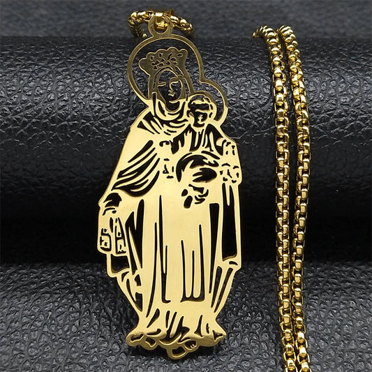 Virgin Mary Christian Women Men Stainless Steel Gold Color Pendant Necklace
