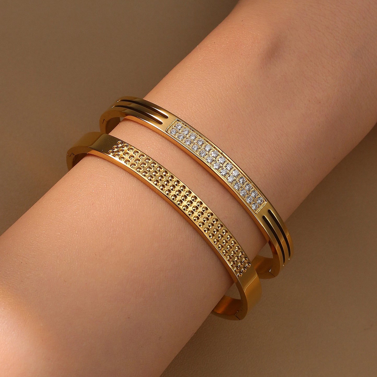Stainless Steel 18K Gold Plated Zircon Women's Bracelet Bangles Gifts