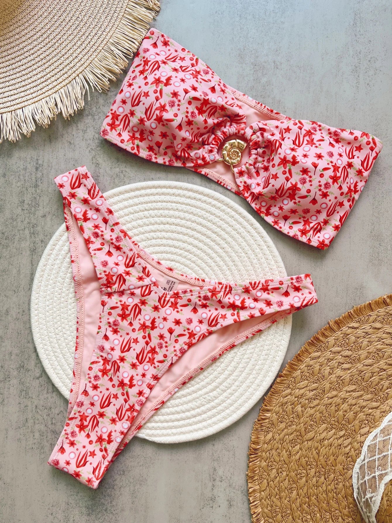 Knitted Sexy Print Strapless Split Swimsuit Bikini Brazilian Triangle Swimwear Suits