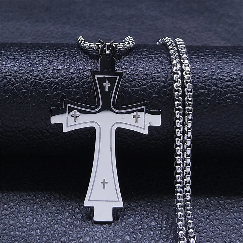 Men Fashion Cross Gold Stainless Steel Choker Cross Stainless Steel Choker Pendant Necklace