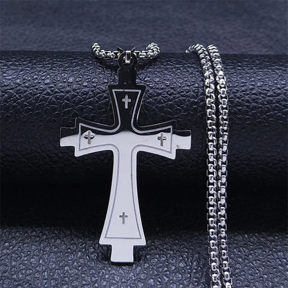 Men Fashion Cross Gold Stainless Steel Choker Cross Stainless Steel Choker Pendant Necklace