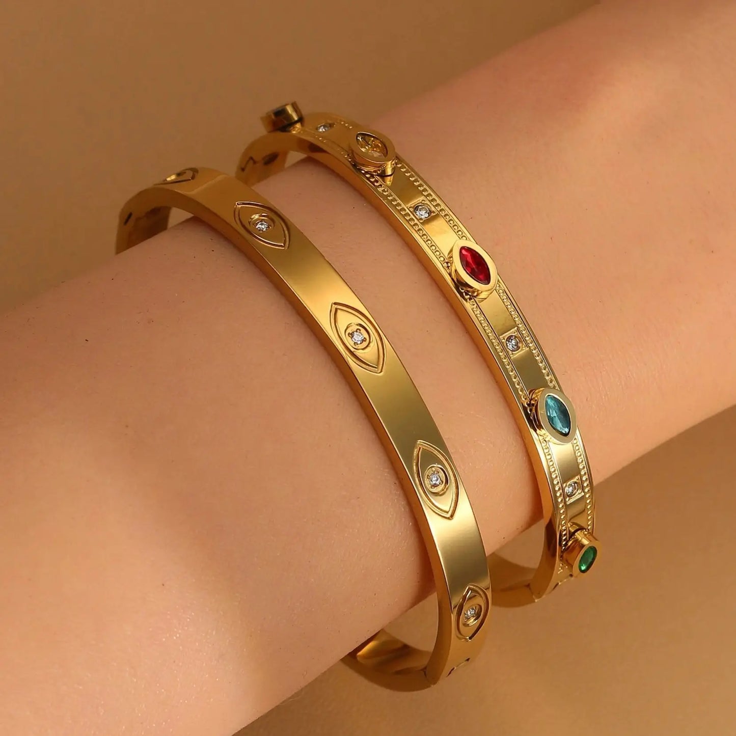 Fashion Stainless Steel Color Crystal Charm Gold Color Women's Bracelet Bangle Wedding Gifts