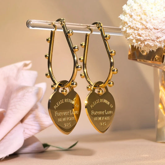 Vintage Style Heart Pendant Women Gold Color Stainless Steel Charm Stud Earrings
