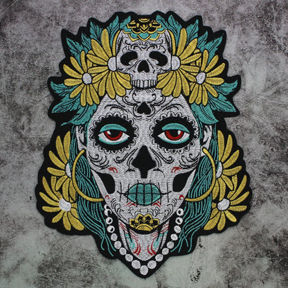 Punk Biker Embroidery Flower skull Patch Appliques Iron on Patches Badge Clothes Sewing
