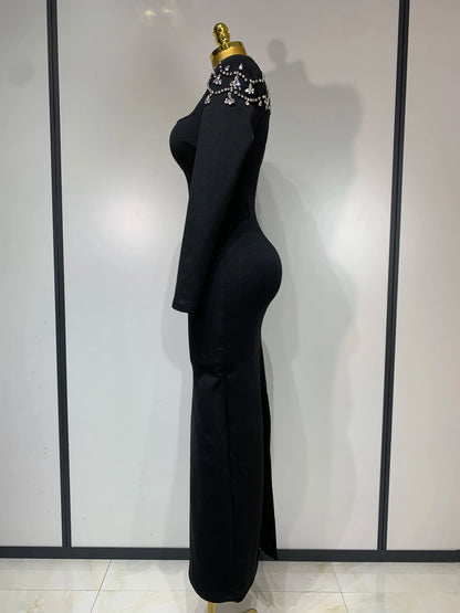 Sexy Diamond Tight Long Sleeve Square Neck Bandage Wedding Evening Formal Dress Gowns