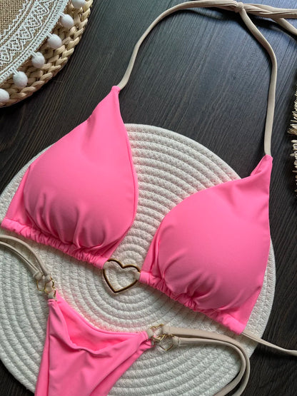 Solid Color Bikini Low Waist Lace-up Fashionable Swimsuit Two-piece Suit