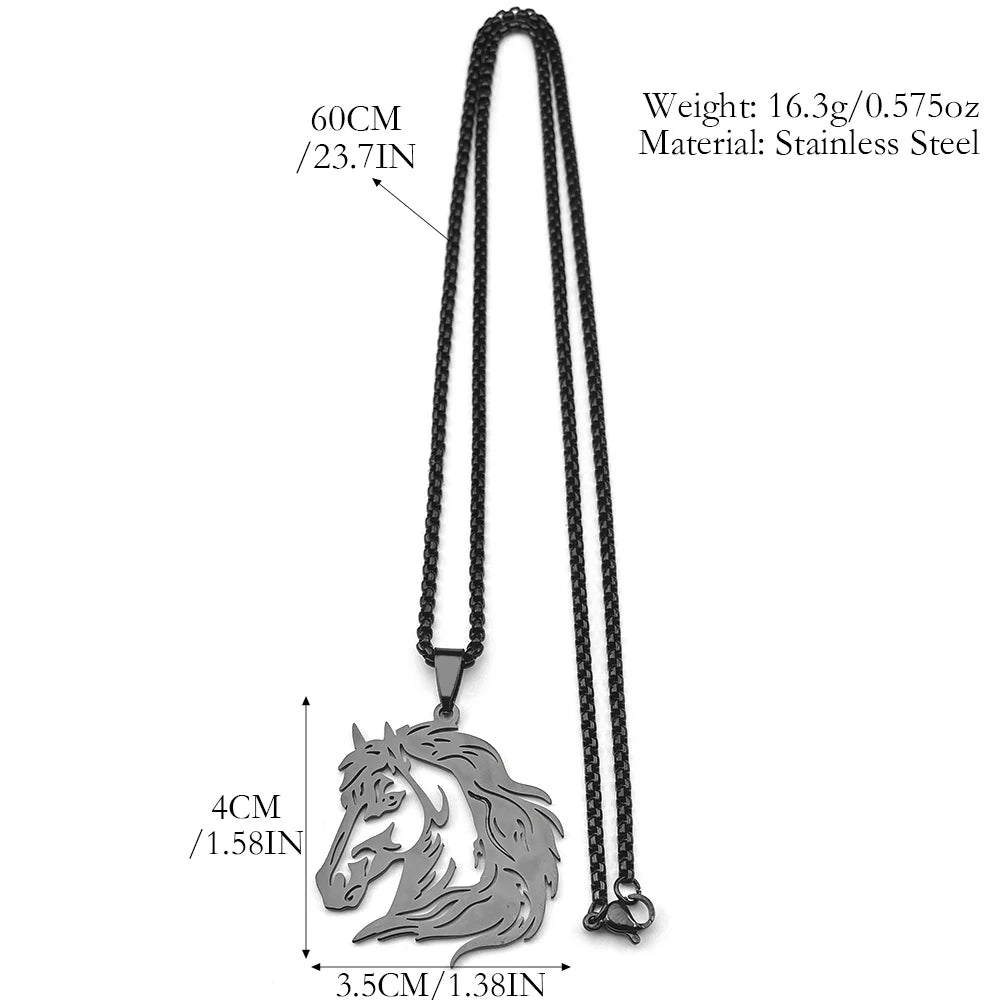 Women Men Stainless Steel Silver Color Horse Head Animal Pony West Cowboy Pendant Necklace