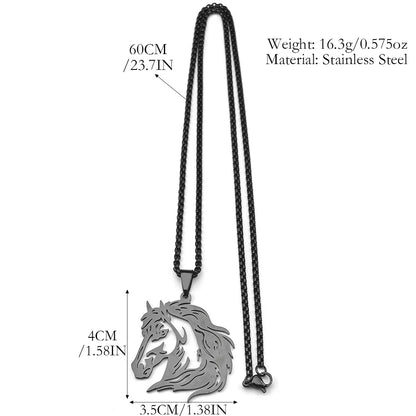 Women Men Stainless Steel Silver Color Horse Head Animal Pony West Cowboy Pendant Necklace