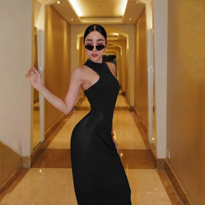 Women Backless Solid Color Party Club Evening Bodycon Sleeveless Long Dress