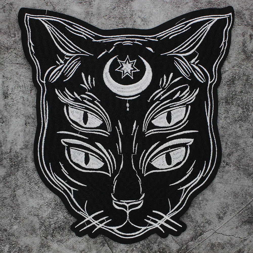 Embroidery Domineering Black Moon Cat Patch Appliques Iron on Patches Badge Clothes Sewing