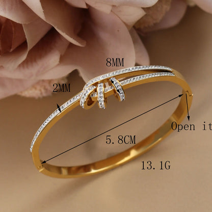 Delicate Crystal Cutout Knot Stainless Steel Gold Color Women's Charm Bracelet
