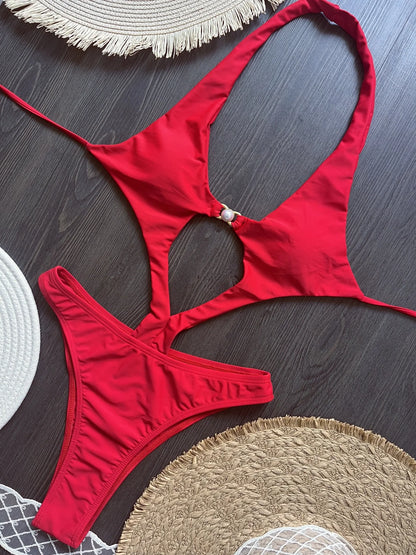 Sexy Halter Asymmetric One Shoulder Cut Out Monokini Swimwear One Piece Swimsuit Bather Bathing Suit