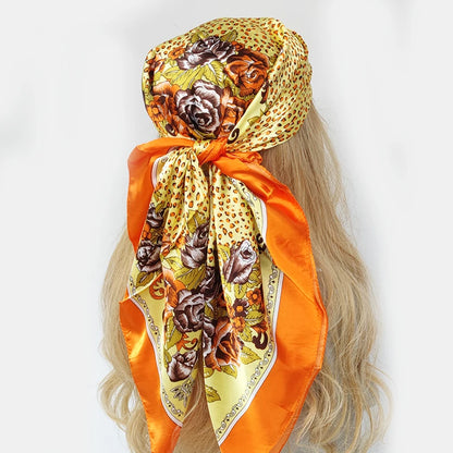 90cm Women Four Seasons Square Silk Satin Bandana Wrap Shawl Scarves Scarfs Spk3