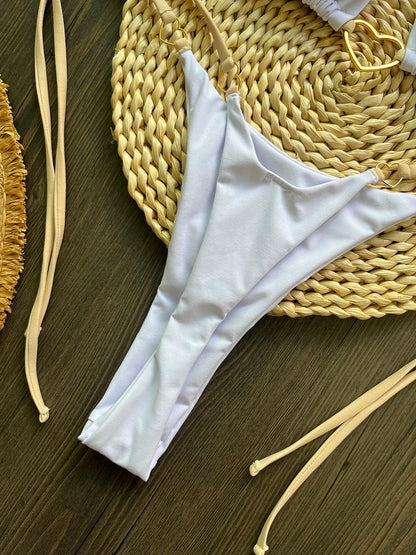 Solid Color Bikini Low Waist Lace-up Fashionable Swimsuit Two-piece Suit