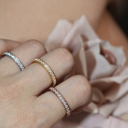 2mm Women 18k gold plated Stainless Steel Crystal CZ Eternity Wedding Ring Gifts
